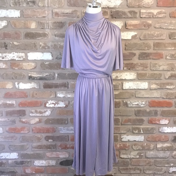 BEEGE JW Woman’s VINTAGE Lavender High Neck Drape Front Flutter Belted Dress S - Picture 1 of 9